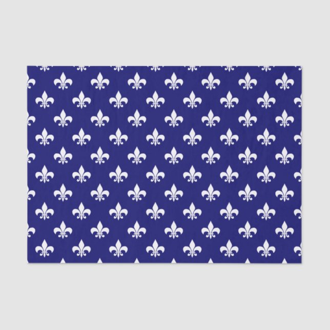 White Fleur-de-lis on Dark Navy Blue Tissue Paper (Front)