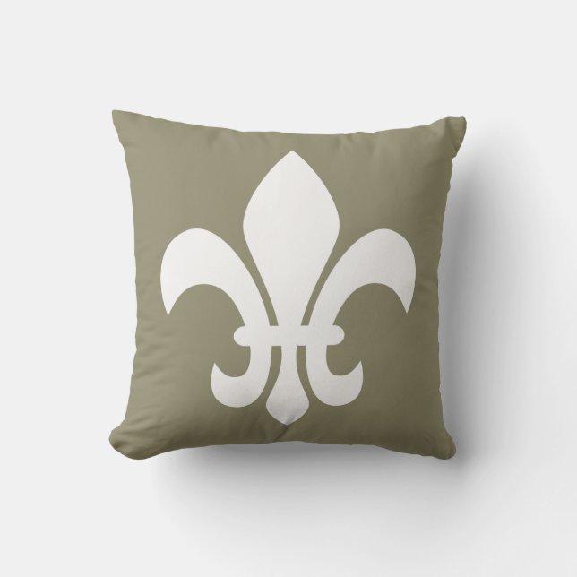 White Fleur de Lys Your Choice Background Colour Outdoor Pillow (Front)