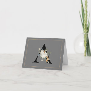 White Flora l Gold Accents Monogram A   Note Card