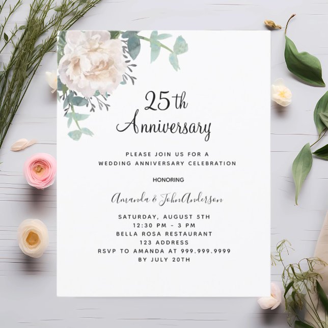 White floral 25th wedding anniversary invitation (Creator Uploaded)