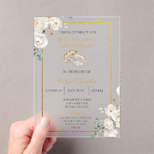White floral 50th wedding anniversary acrylic invitations