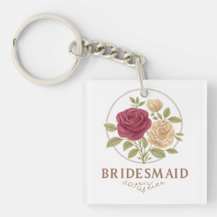 White Floral Acrylic Keychain - Bridesmaid