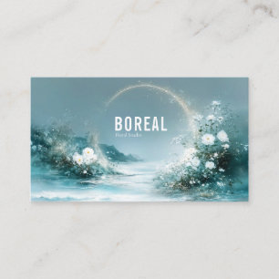 White Floral and Glowing Celestial Water Scene Business Card