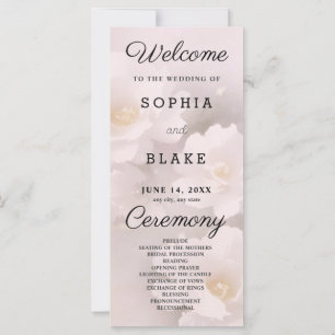 White Floral and Light Pink Wedding Program