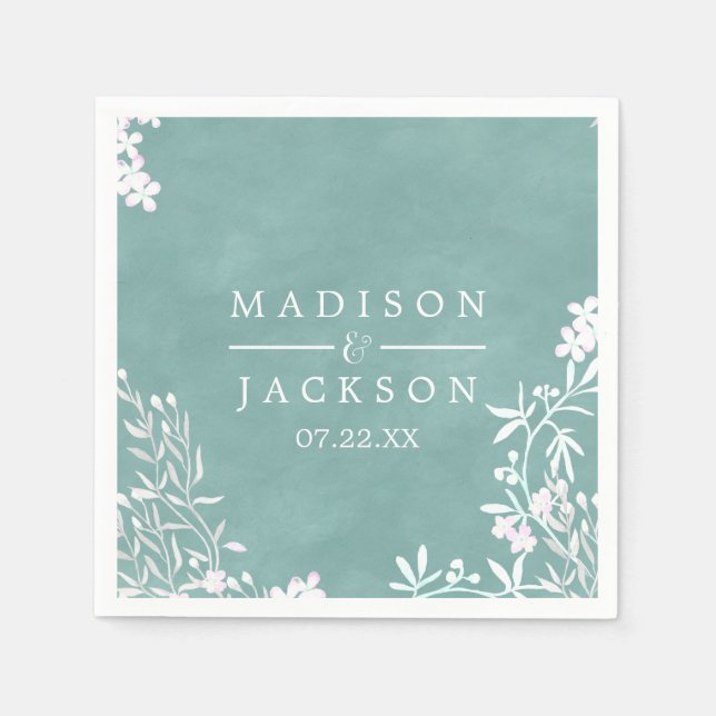 White Floral Any Colour Watercolor Wedding Monogra Napkin (Front)