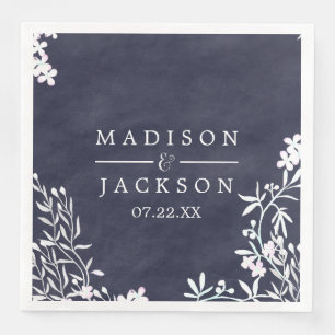 White Floral Any Colour Watercolor Wedding Monogra Napkin