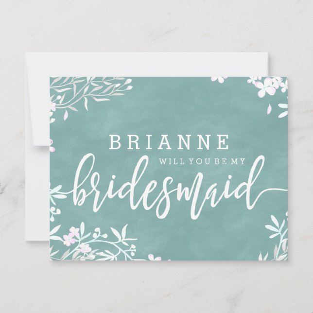White Floral Any Colour Will You Be My Bridesmaid Invitation (Front)