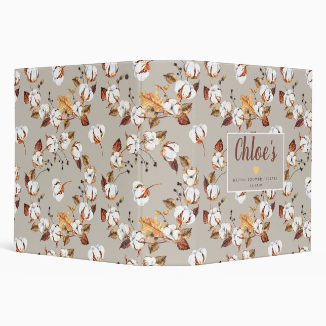 White Floral Autumn Leaves Bridal Shower Binder (Background)