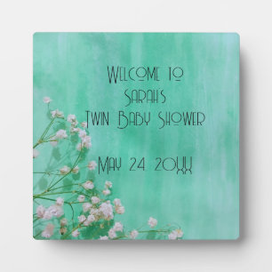 White Floral Babies in Bloom Twins Baby Shower Plaque