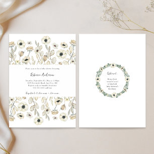 White Floral baby shower + book request Invitation