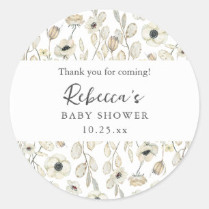 White Floral baby shower thank you favour  Classic Round Sticker
