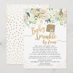 White Floral Baby Sprinkle by ZOOM baby shower Invitation