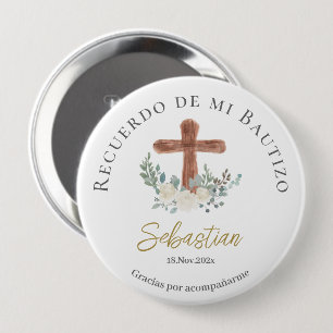 White floral Baptism 4 Inch Round Button