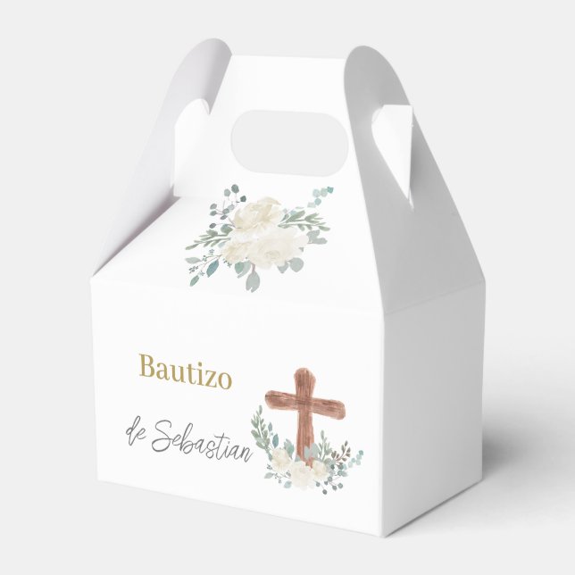 White floral Baptism Favor Box (Front Side)