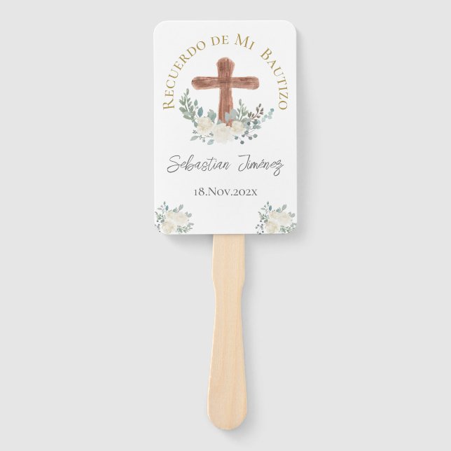 White floral Baptism Hand Fan (Front)