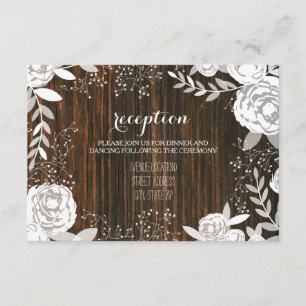 White Floral Barnwood Inspired Wedding Reception Enclosure Card