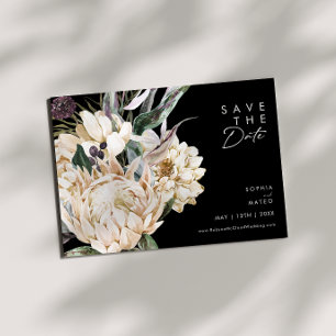White Floral Black Horizontal Save The Date