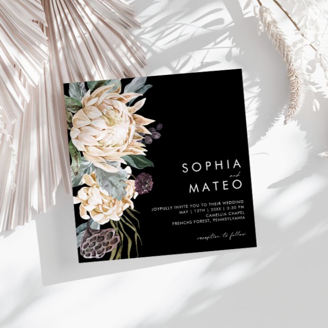White Floral | Black Square Wedding Invitation (Creator Uploaded)
