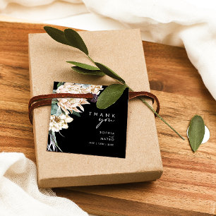 White Floral Black Thank You Favour Tags