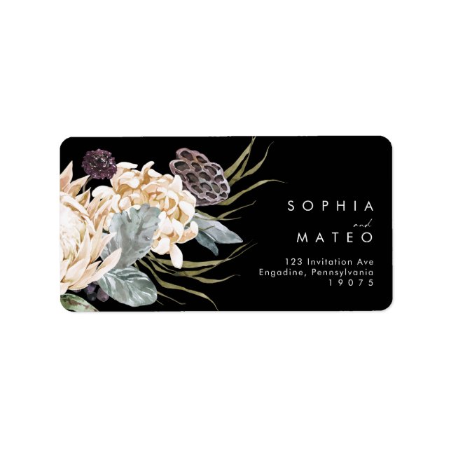 White Floral | Black Wedding RSVP Address Label (Front)