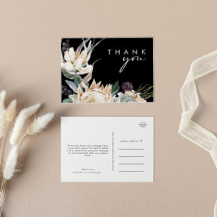 White Floral   Black Wedding Thank You Postcard