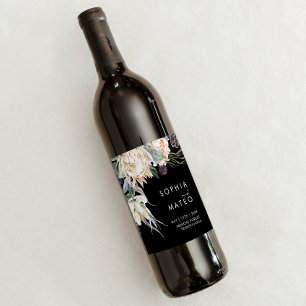White Floral   Black Wedding Wine Label