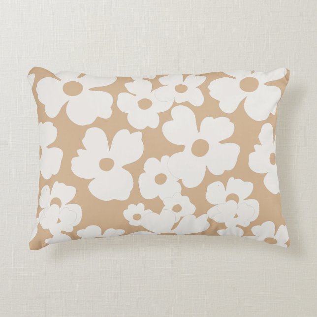 White Floral Blooms Modern Retro Home Decor  Accent Pillow (Front)