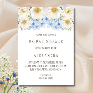 White Floral Blue Hydrangea Garden Bridal Shower Invitation