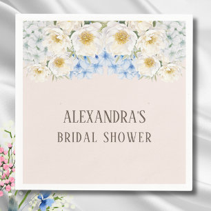 White Floral Blue Hydrangea Garden Bridal Shower Napkin