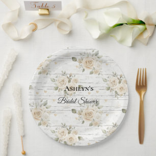 White Floral Boho Bridal Shower Paper Plate