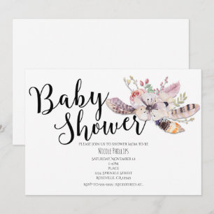 White Floral Boho Chic Baby Shower Invitations