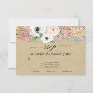 White Floral Boho Pampas Grass Tropical Palm RSVP Card
