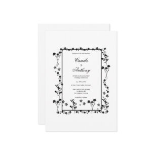 White Floral Border Wedding Invitation