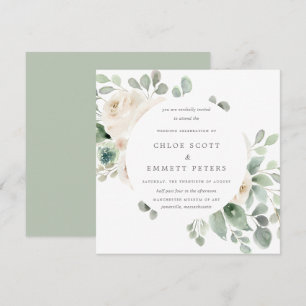 White Floral Botanical Square Wedding Invitation