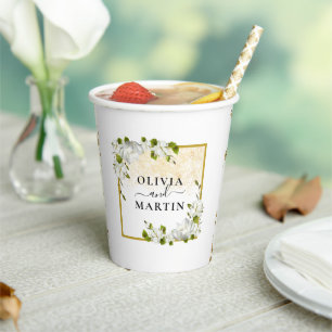 White Floral Botanical Wedding Paper Cup