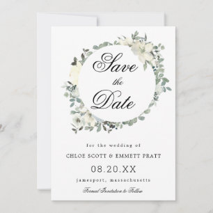 White Floral Botanical Wedding Save The Date