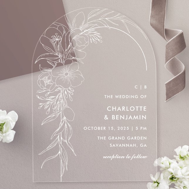 White Floral Bouquet Arch Wedding Acrylic Invitations (Creator Uploaded)
