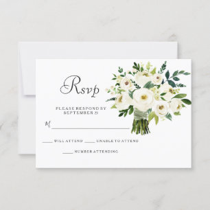 White Floral Bouquet Elegant Wedding RSVP Card
