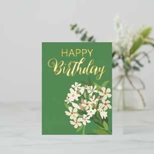 White Floral Bouquet / Happy Birthday Foil Holiday Postcard