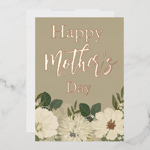 White Floral Bouquet/ Mother's Day   Foil Holiday Card