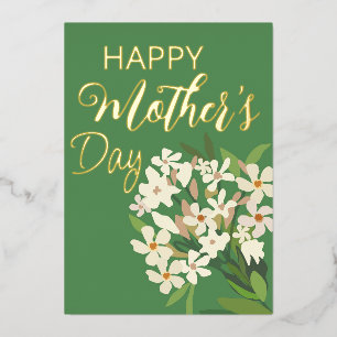 White Floral Bouquet / Mother's Day Foil Holiday Card