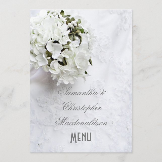 White floral bouquet  wedding menu (Front)