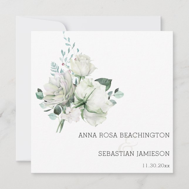 *~* White Floral Bouquets AR15 QR RSVP Wedding   I Invitation (Front)