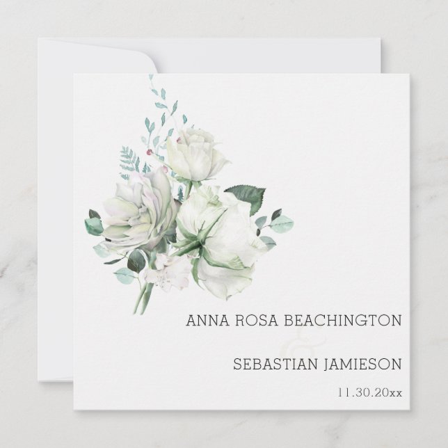 *~* White Floral Bouquets AR15 QR + RSVP Wedding Invitation (Front)