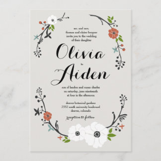 White Floral Branch Wreath | Wedding invitation