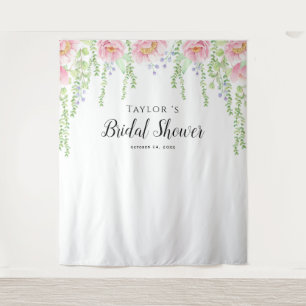 White Floral Bridal Shower Backdrop Tapestry