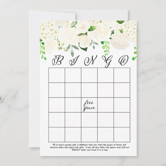 white Floral Bridal Shower Bingo Cards (Front)