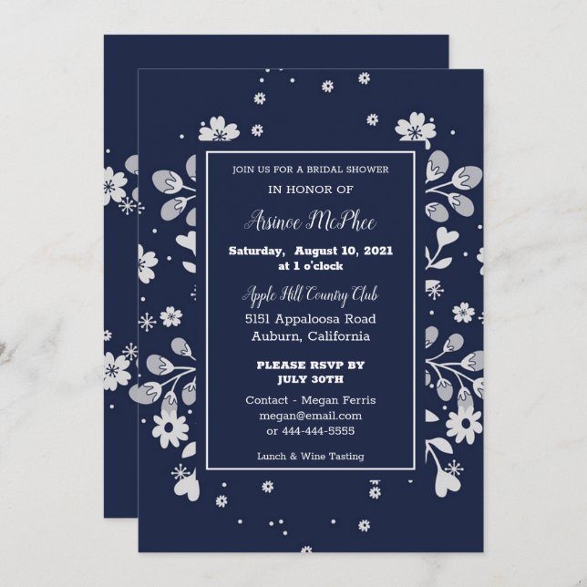 White Floral Bridal Shower Invitation (Front/Back)
