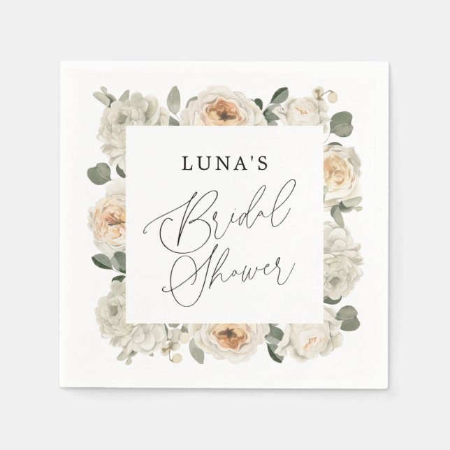 White floral Bridal Shower  Napkin (Front)