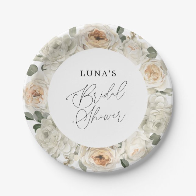 White floral Bridal Shower Paper Plate (Front)